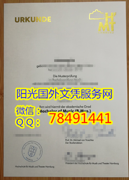 Hochschule f��r Musik und Theater Hamburg Diploma�¹��������ֺ�Ϸ��ѧԺ��ҵ֤�鰸��