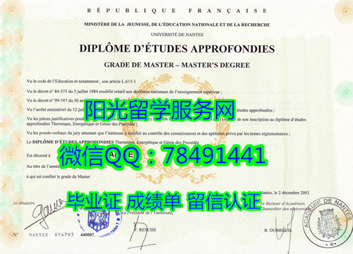 Universit�� de Nantes Diploma�������ش�ѧ��ҵ֤��