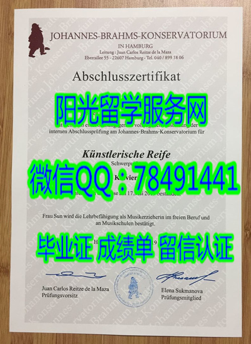 Johannes Brahms Konservatorium in Hamburg Diploma�¹���������ķ˹����ѧԺ��ҵ֤��